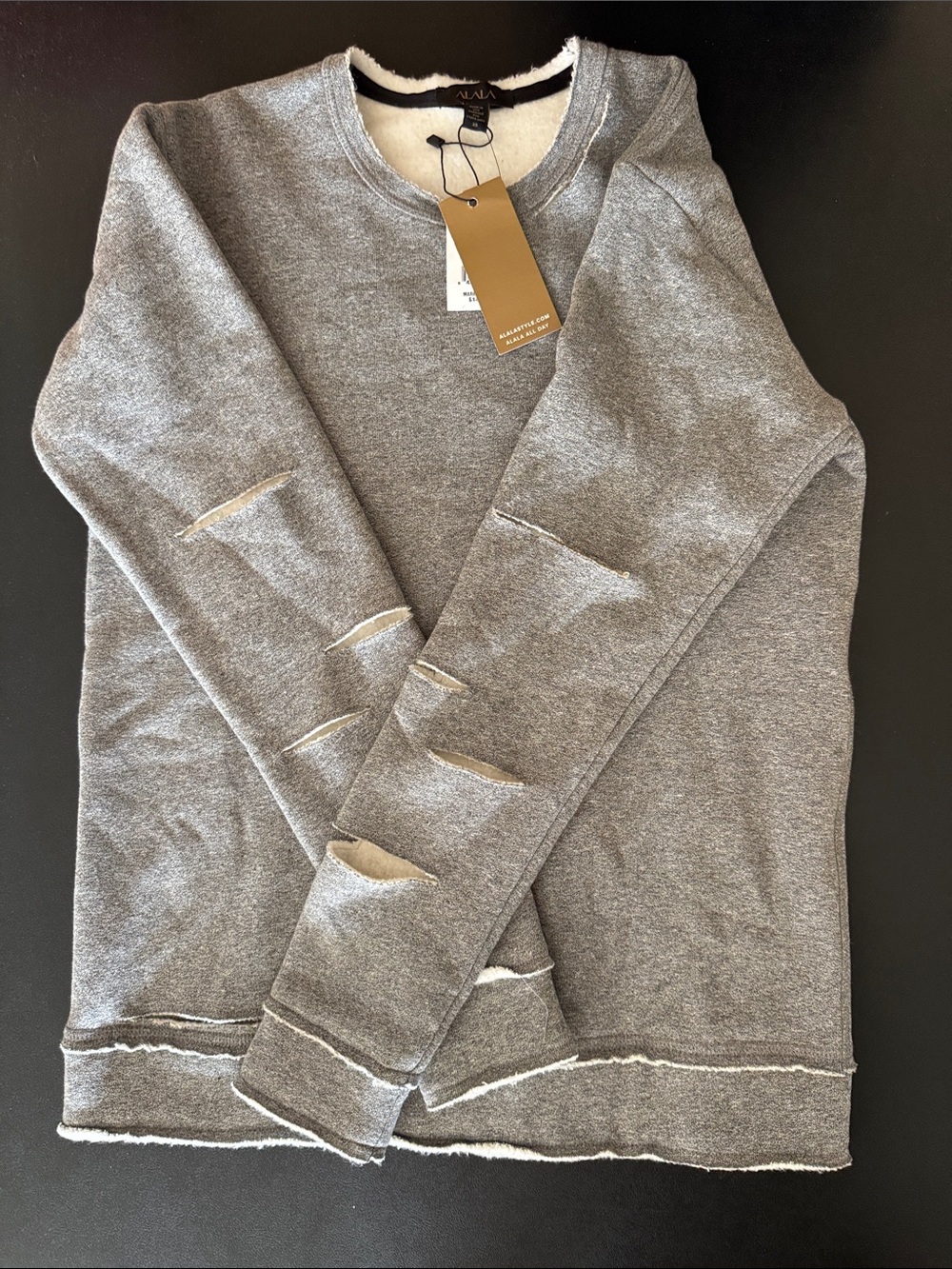 NWT Alala Distressed Hem crewneck Sweatshirt Gray XS